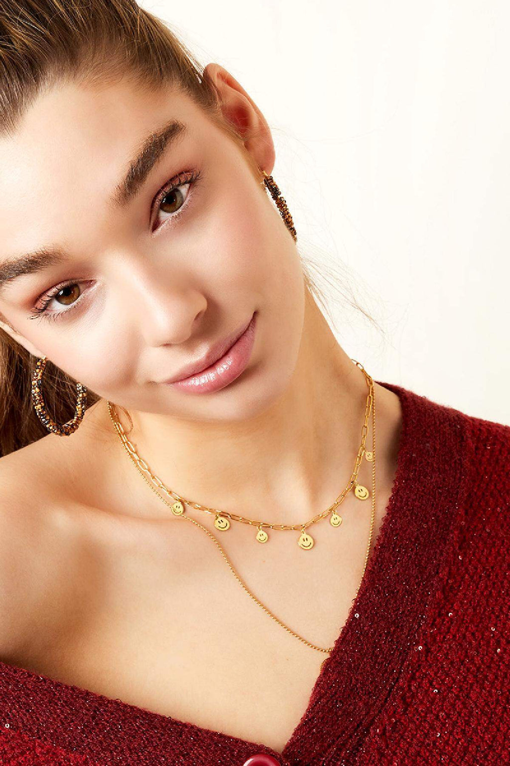 Ketting meerdere smileys Goud kleur Stainless Steel