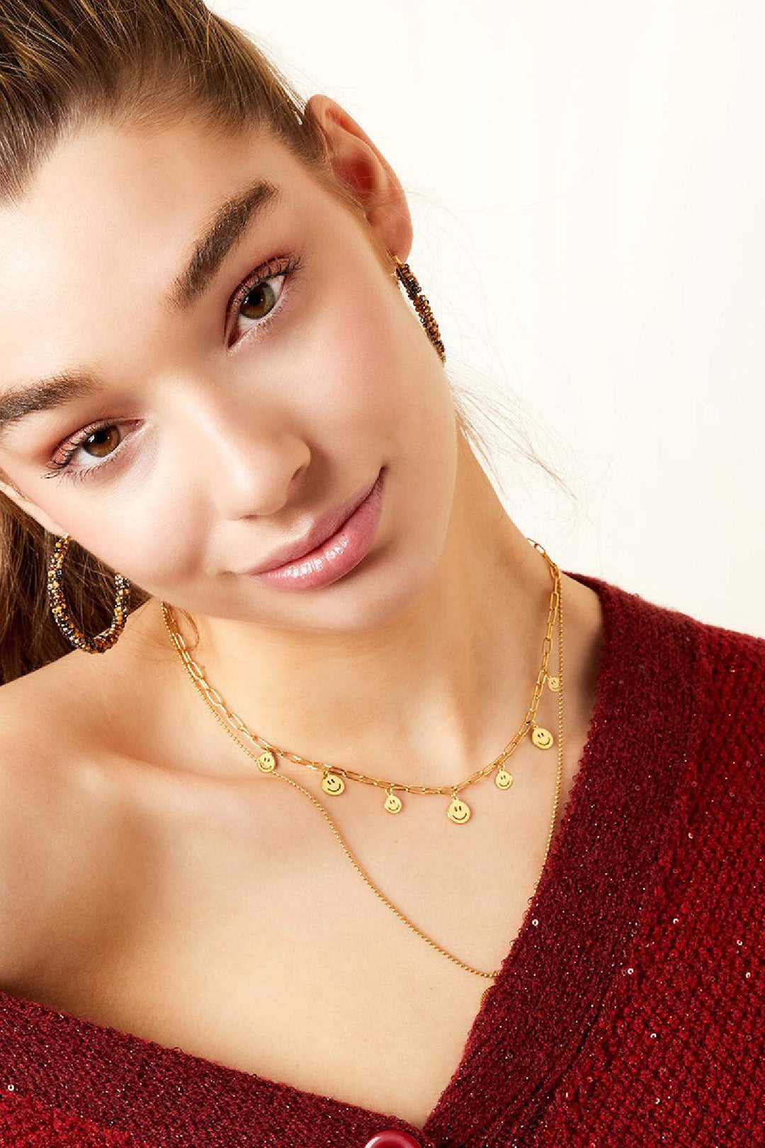 Ketting meerdere smileys Goud kleur Stainless Steel
