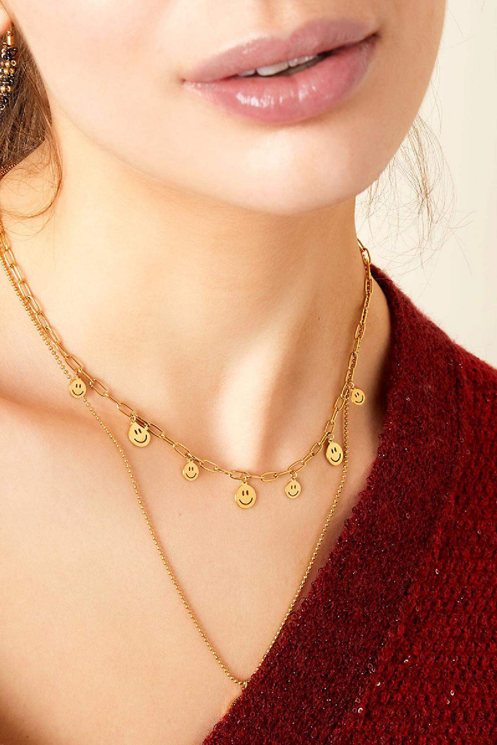 Ketting meerdere smileys Goud kleur Stainless Steel