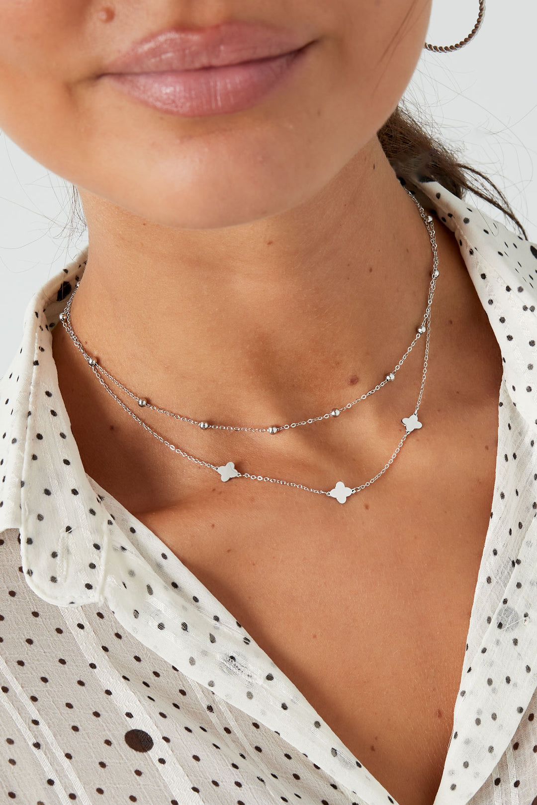ketting dubbel klaver/bolletjes
