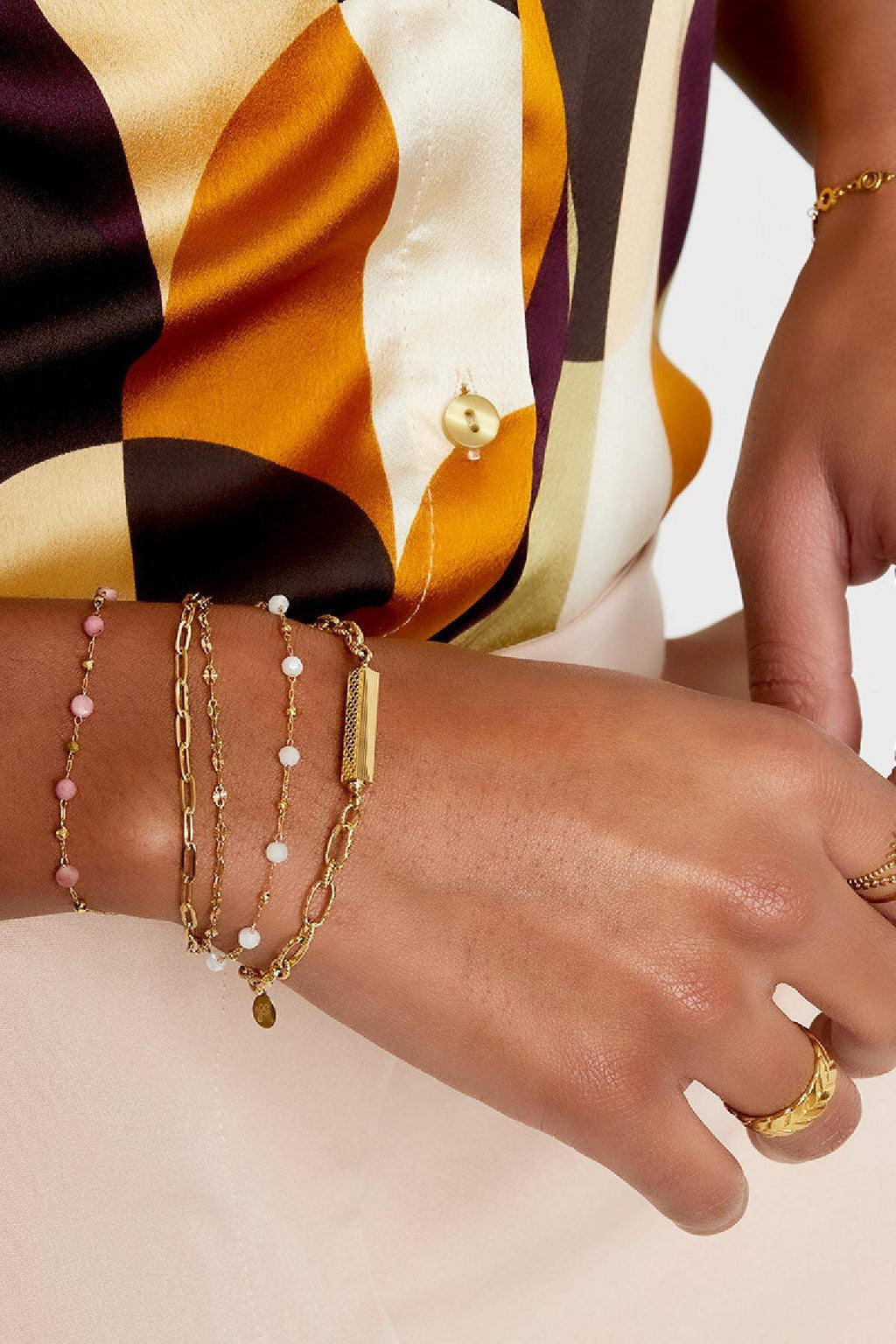 Armband drie lagen gekleurde details Goud kleur Stainless Steel