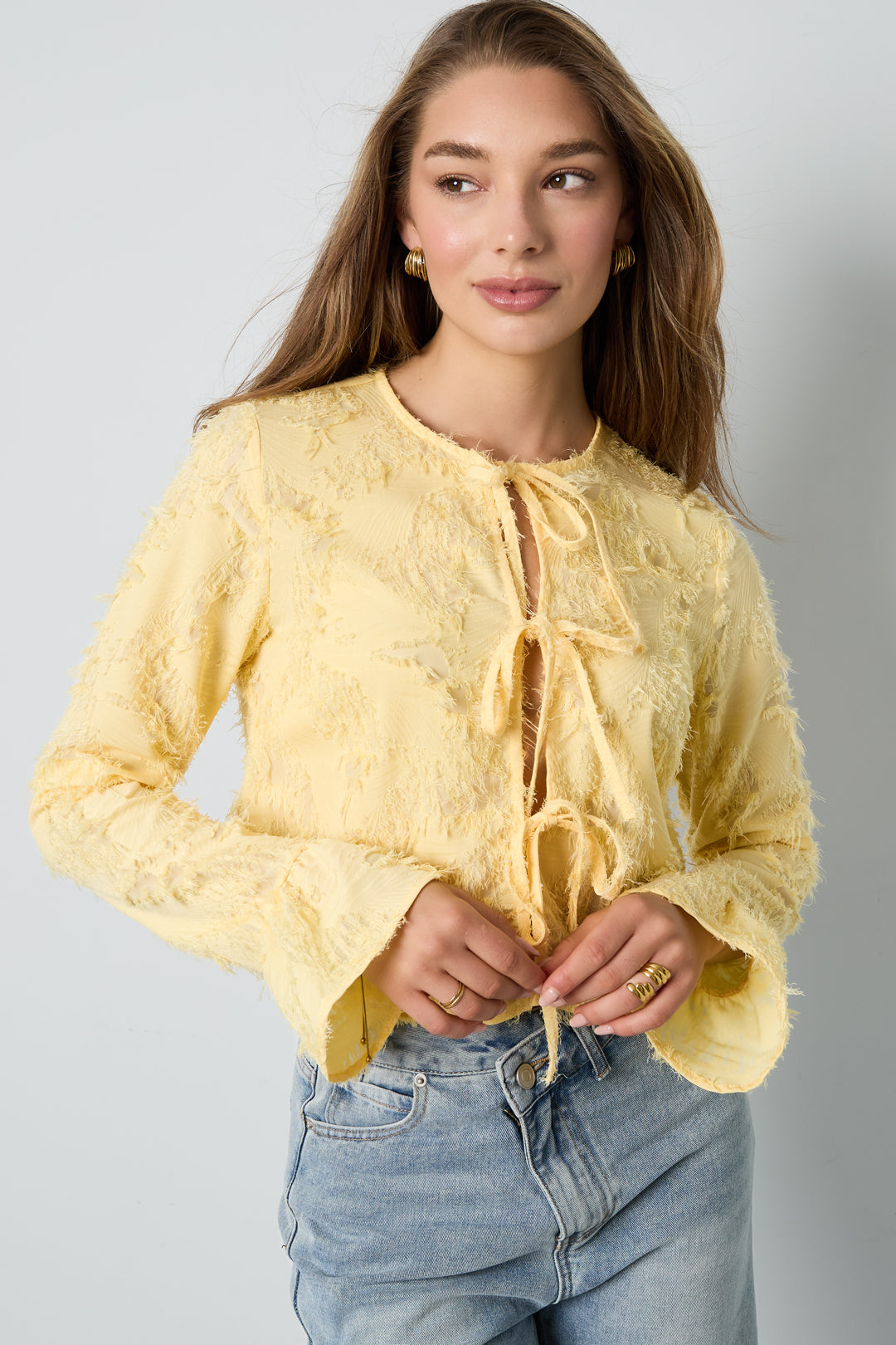 Geweven Polyestervezel Vrouwen Lange Mouwen Tops Elegant Solide Kleur Lente/Zomer