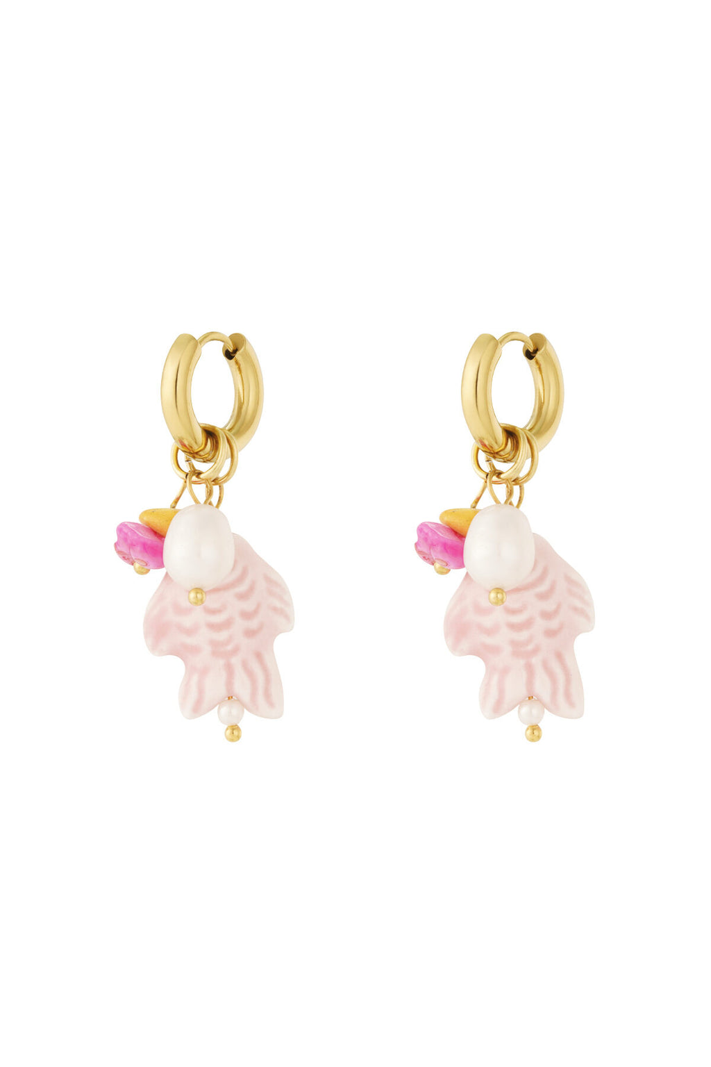 Oorbellen met vis en 2 parels
