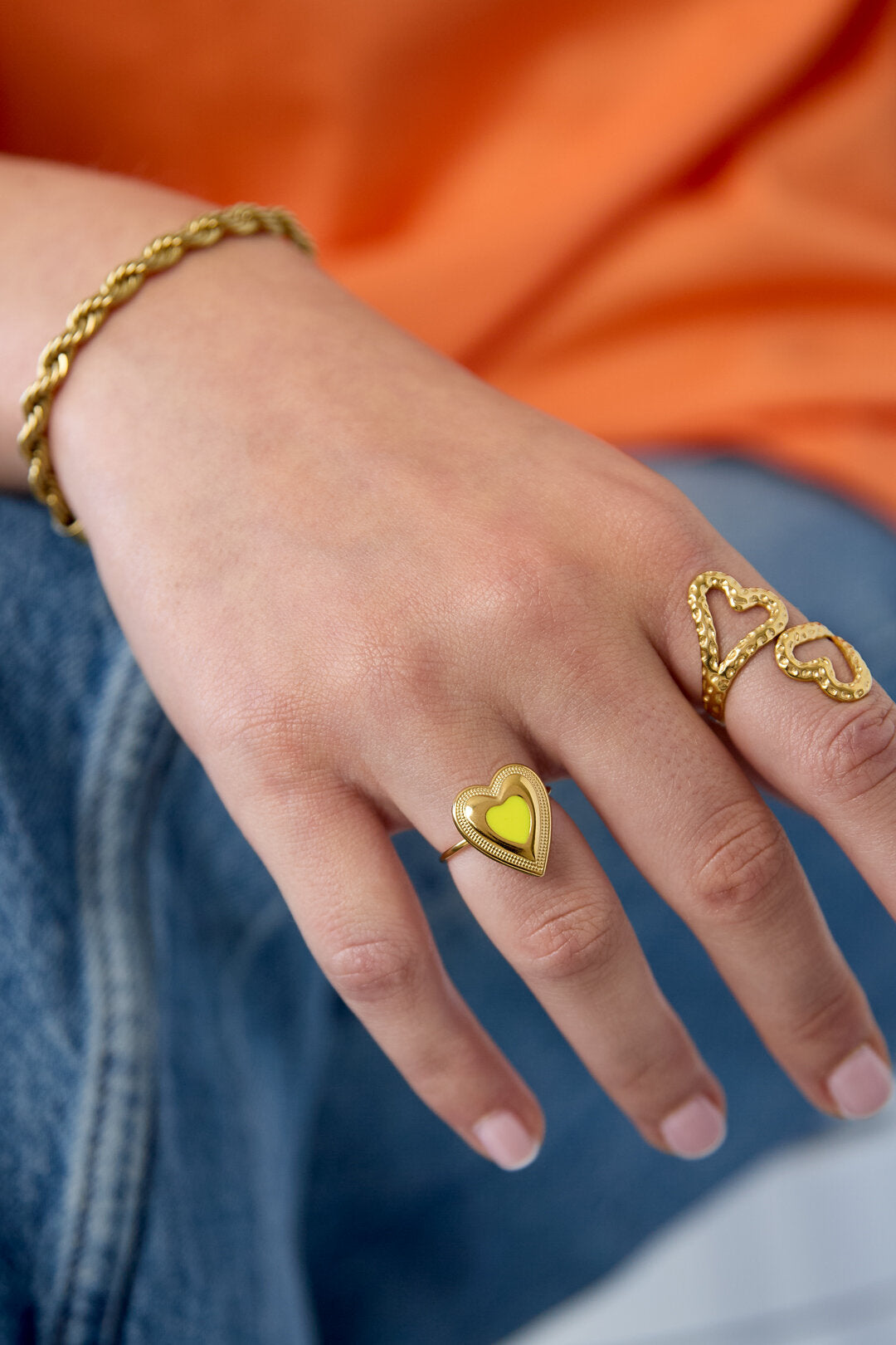 Verstelbare statement ring met gekleurd hart