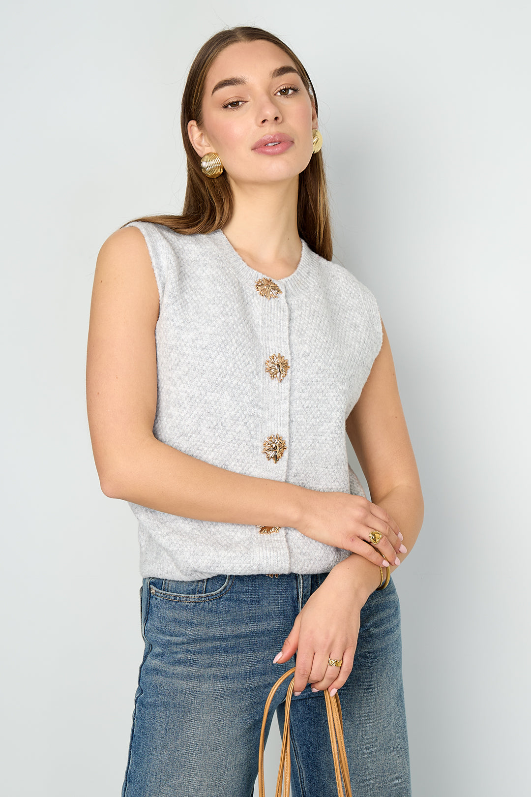 Gebreide Polyestervezel Vrouwen Gebreide Vest Casual Solide Kleur