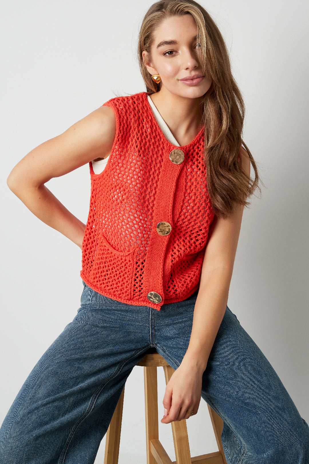 Gebreide Polyester Vrouwen Trui Met Openwerk Ontwerp