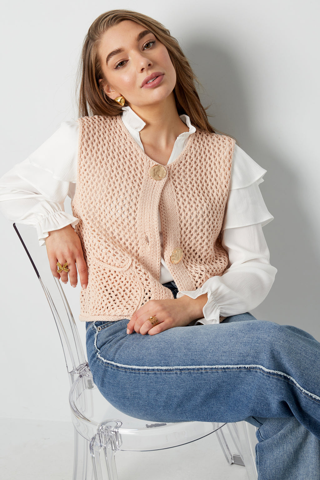 Gebreide Polyester Vrouwen Trui Met Openwerk Ontwerp