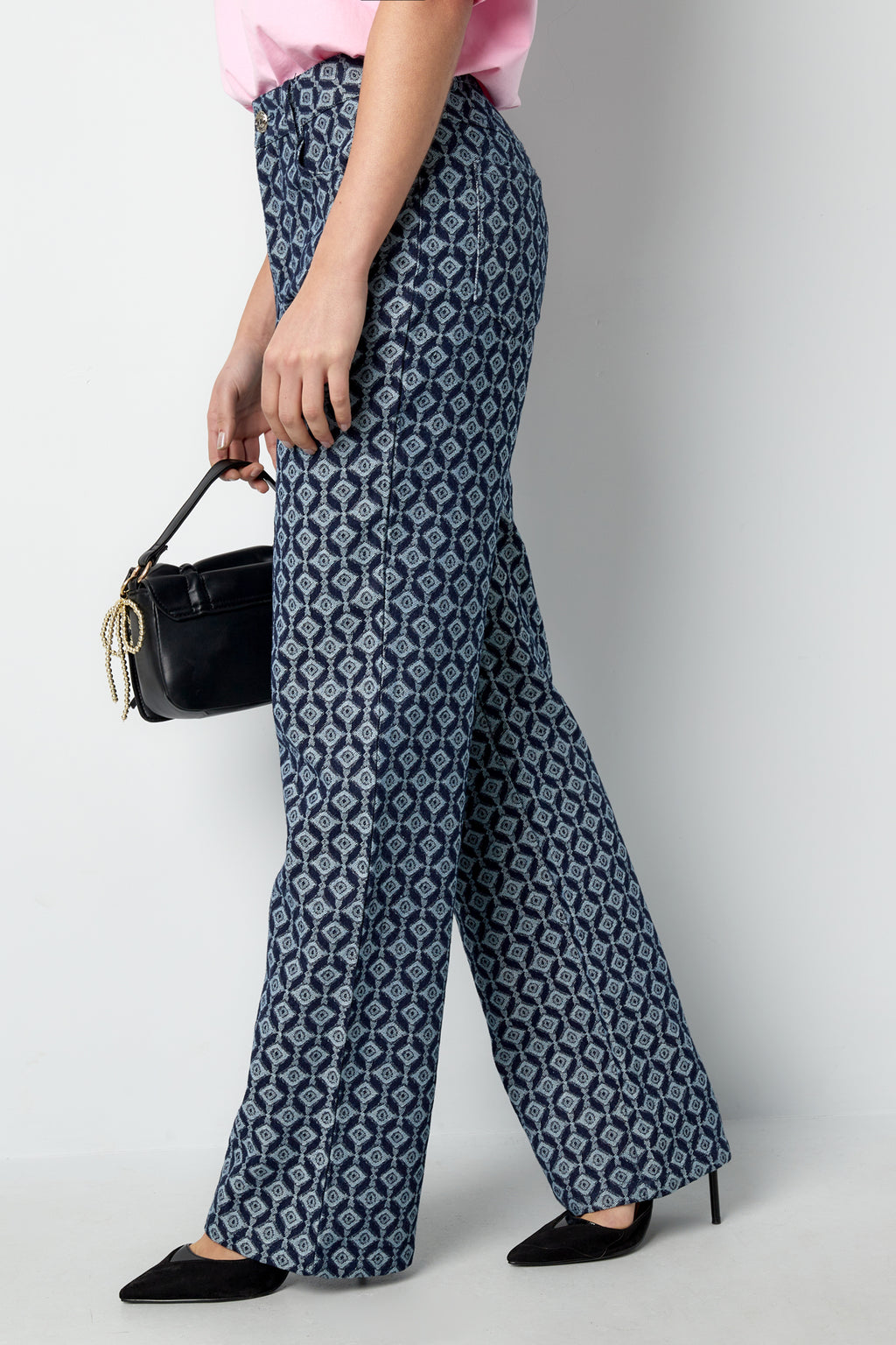 Cotton Woven Vrouwen Rechte Broek Geometrisch Patroon