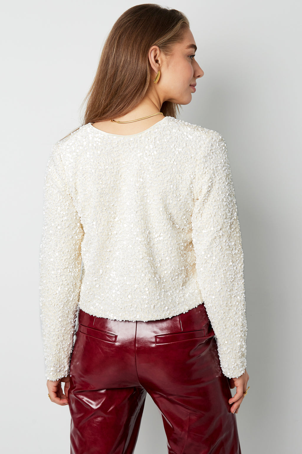 Polyester Lange Mouw Top Geknipt Met Vlinderdetail