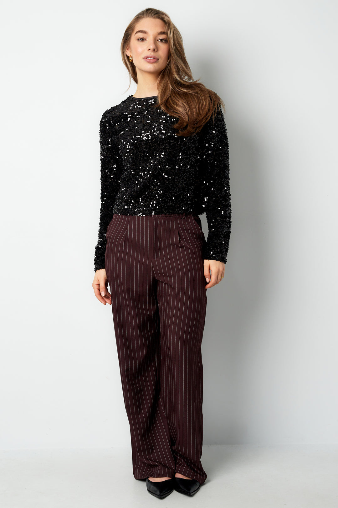 Polyester Lange Mouw Top Geknipt Met Vlinderdetail