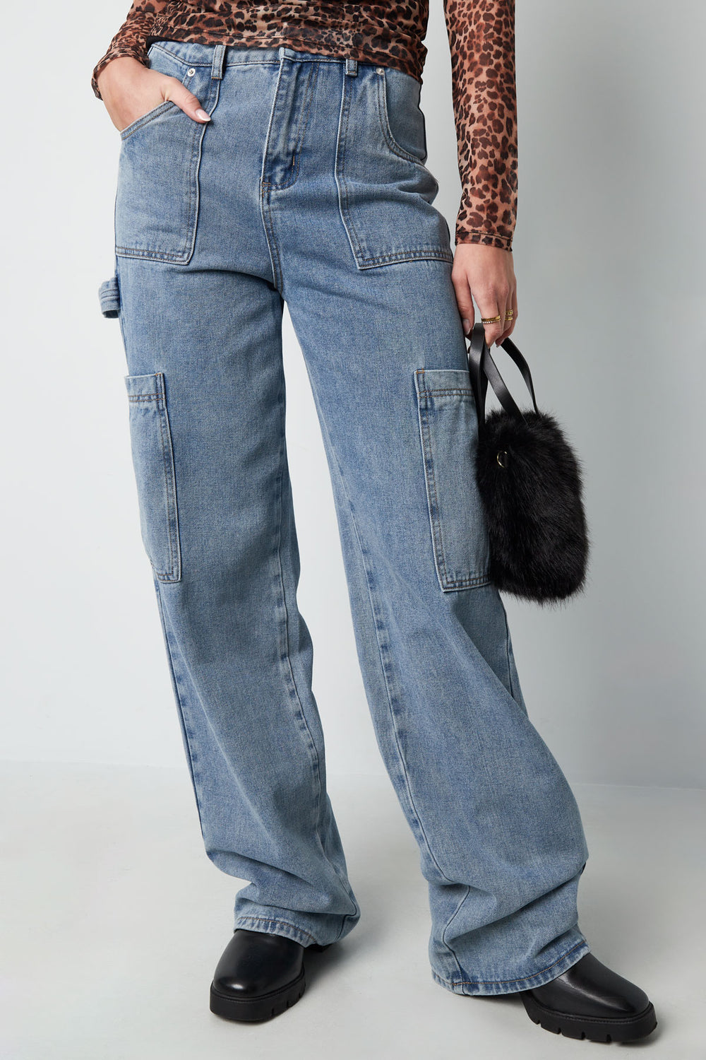 Katoen Geweven Vrouwen Rechte Jeans Casual Effen Kleur Medium Indigo
