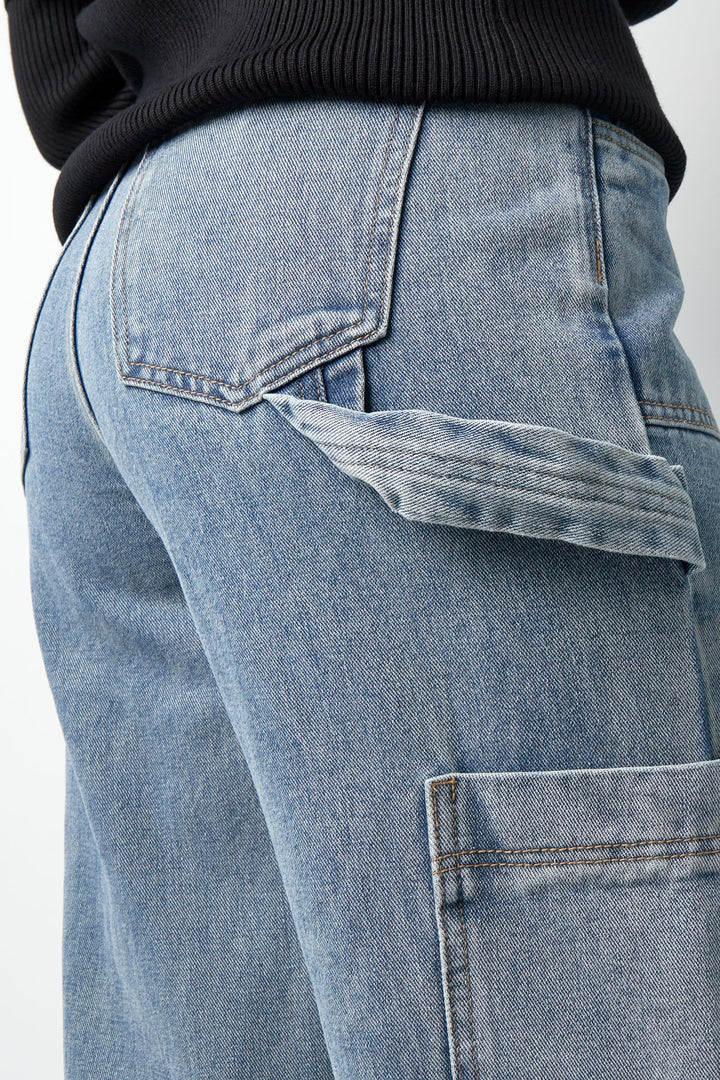 Katoen Geweven Vrouwen Rechte Jeans Casual Effen Kleur Medium Indigo
