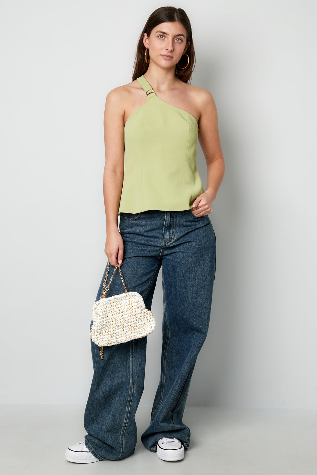 Polyester Vrouwen Mouwloze Top Eén-Schouder Asymmetrisch Ontwerp