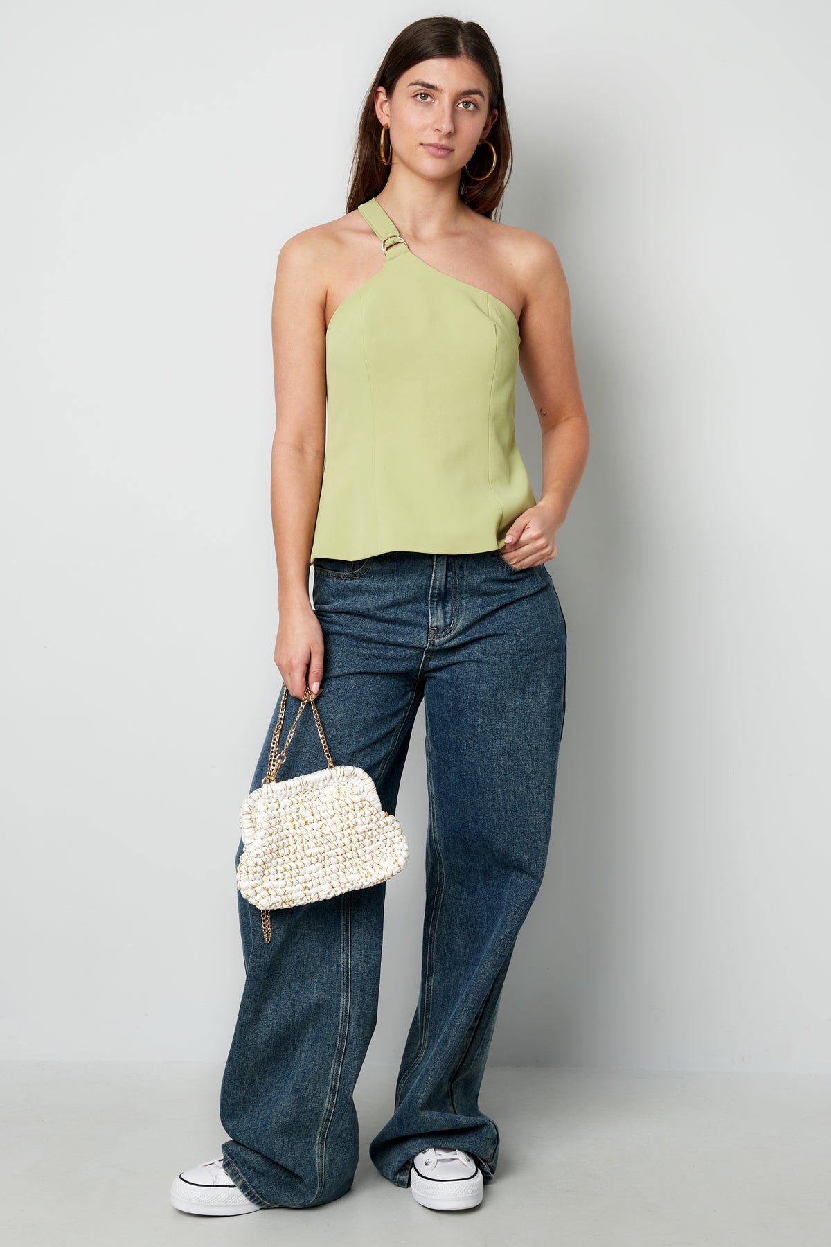 Polyester Vrouwen Mouwloze Top Eén-Schouder Asymmetrisch Ontwerp