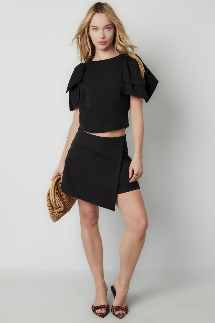 Polyester Vrouwen Korte Mouw Top Plooimouw Ontwerp