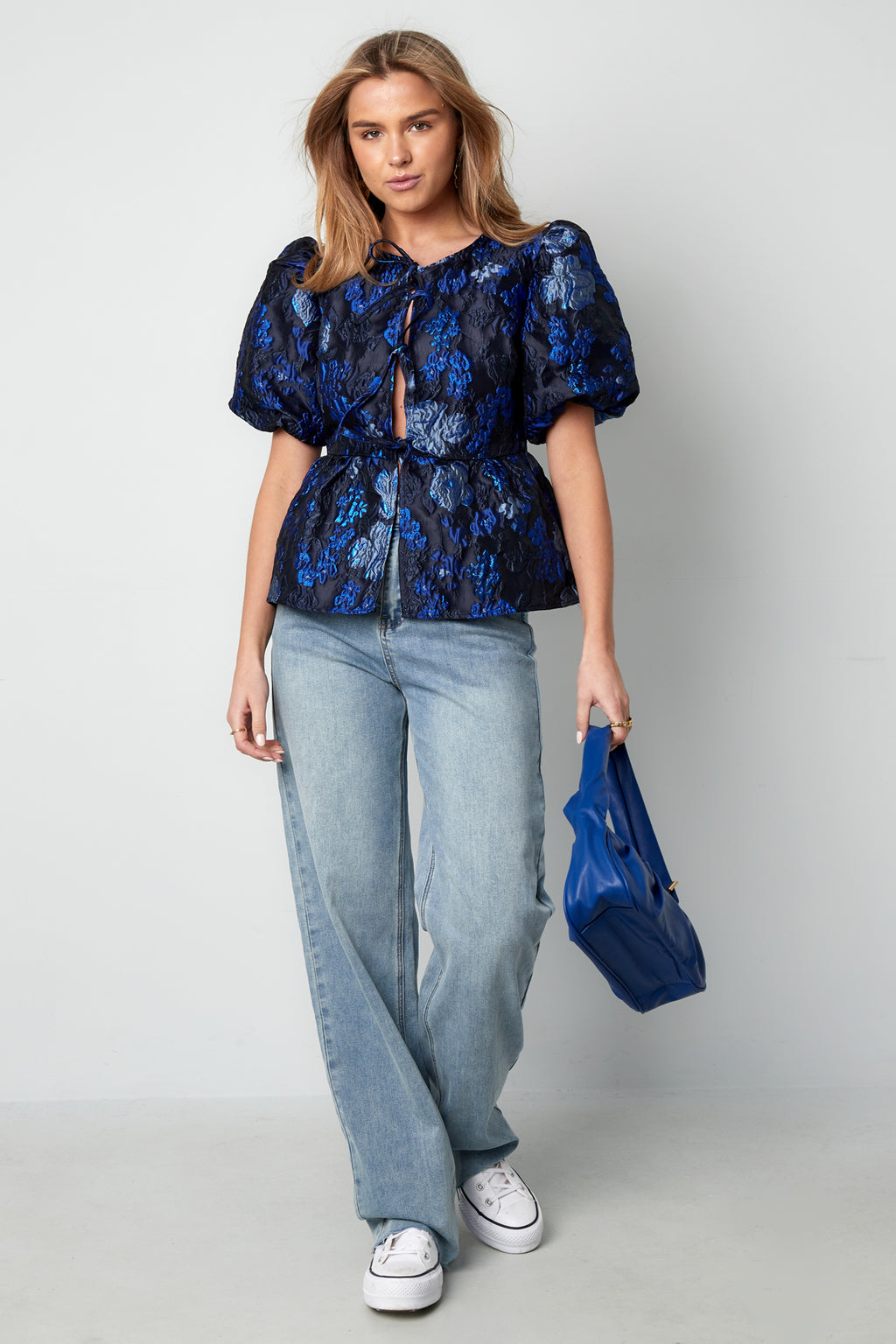 Geweven Polyestervezel Vrouwen Korte Mouw Top Elegante Bloemenprint