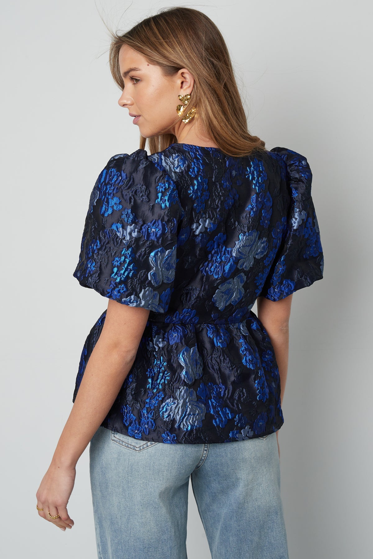 Geweven Polyestervezel Vrouwen Korte Mouw Top Elegante Bloemenprint