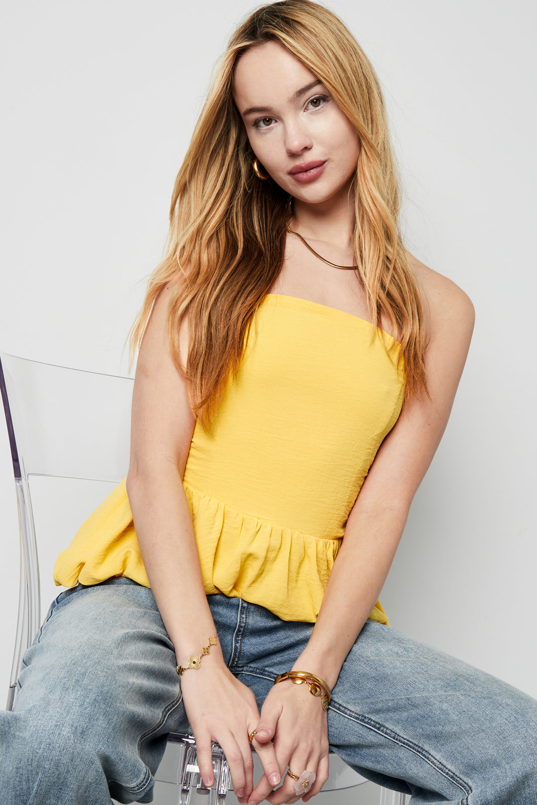 Polyester Vrouwen Mouwloze Top Ruches Onderkant