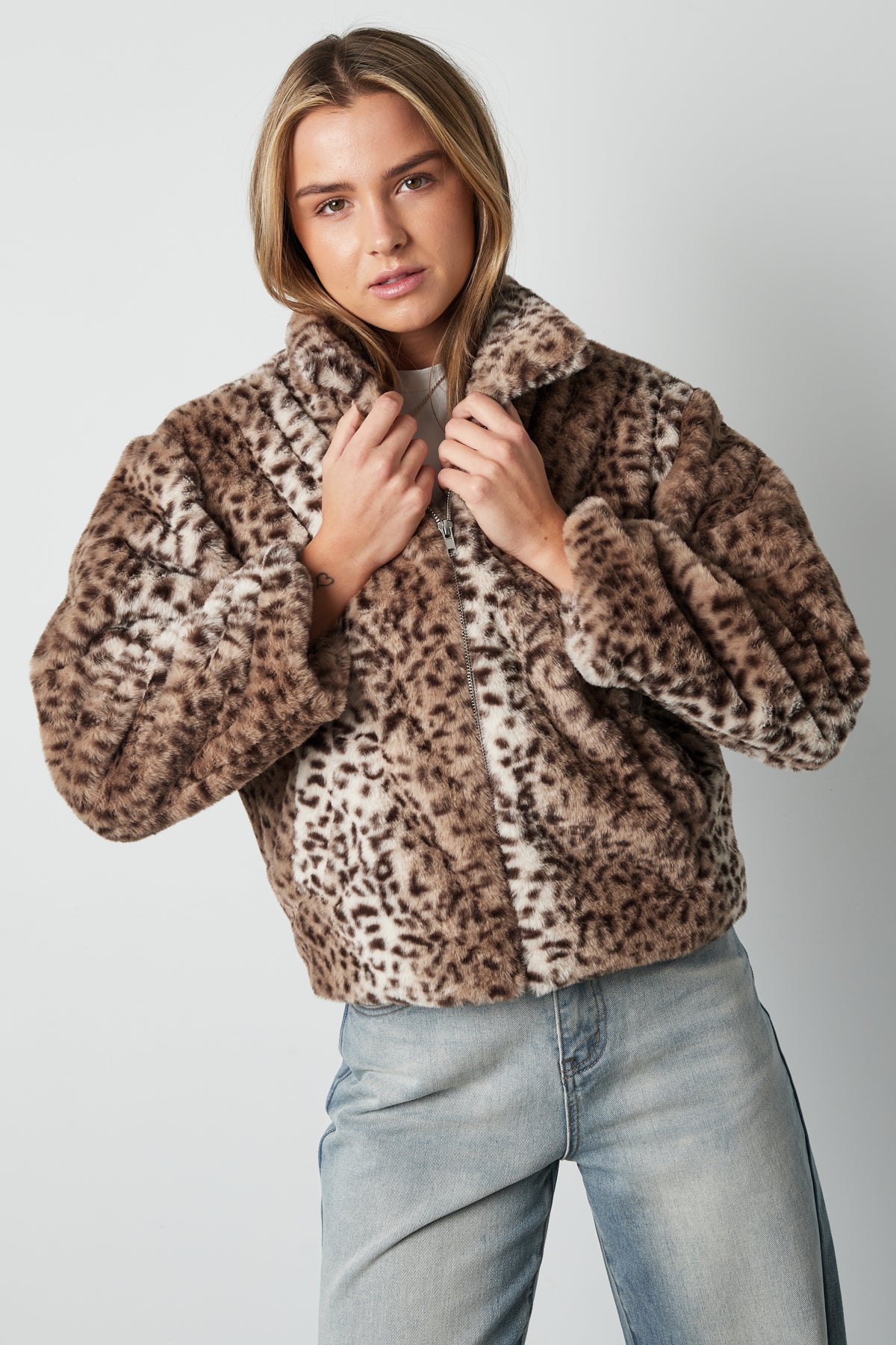 Polyester Valse Bont Dames Jas Luipaardprint Warm en Comfortabel