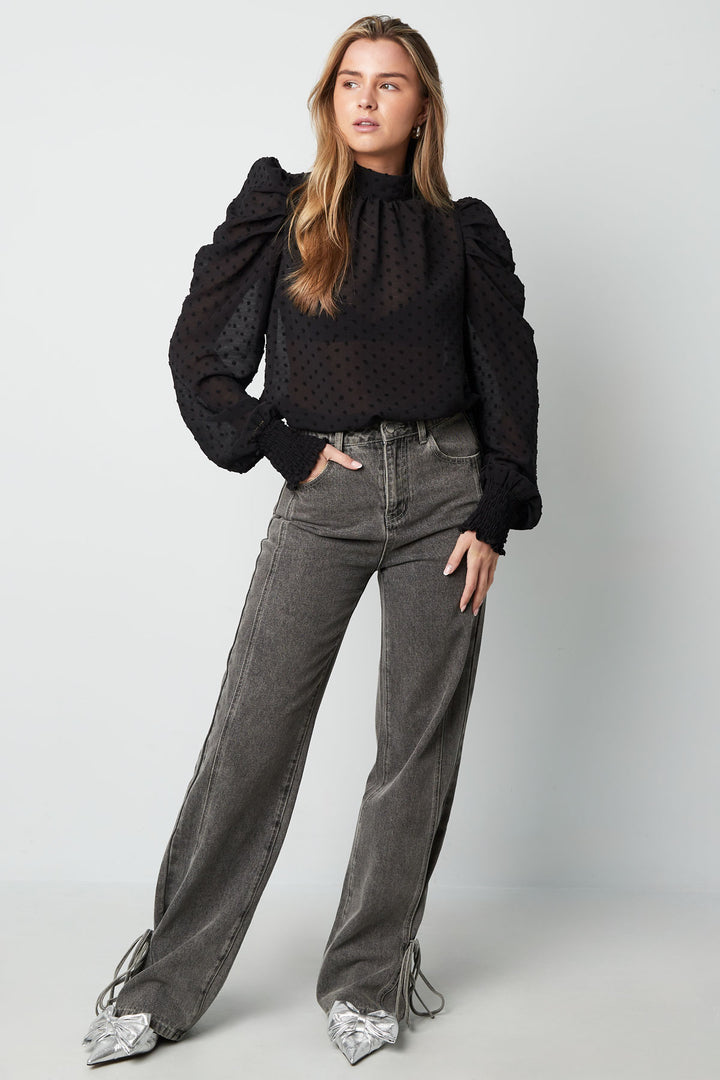 Polyester Vrouwen Lange Mouw Top Puff Sleeve Hoge Hals