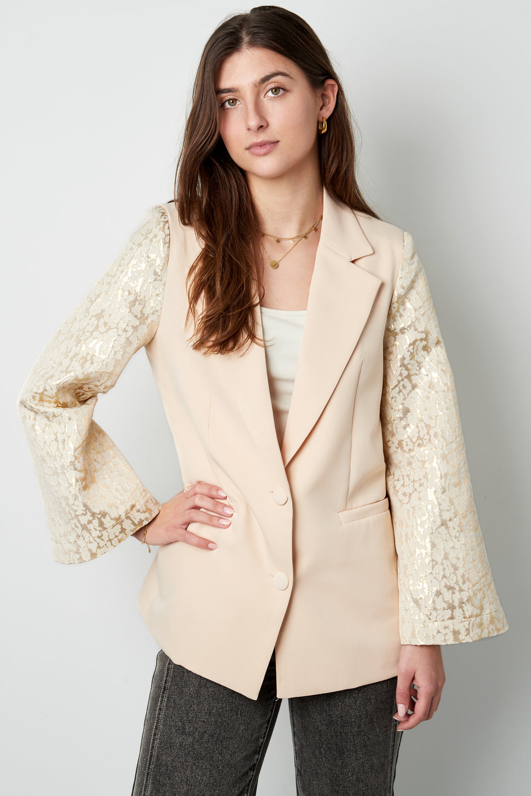 Polyester Vrouwen Suit Set Kanten Mouw Ontwerp