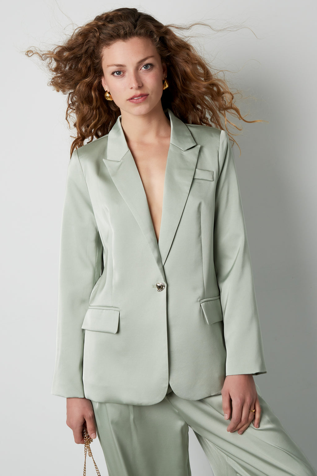 Satin look blazer deel van een set