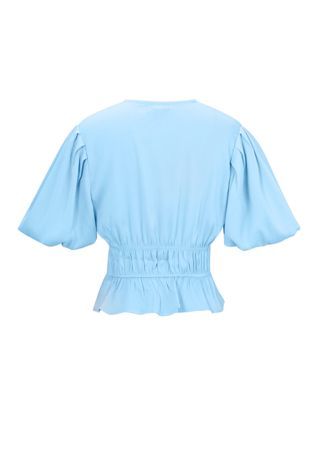 Polyester Vrouwen Korte Mouw Top Puff Sleeve Tie Waist