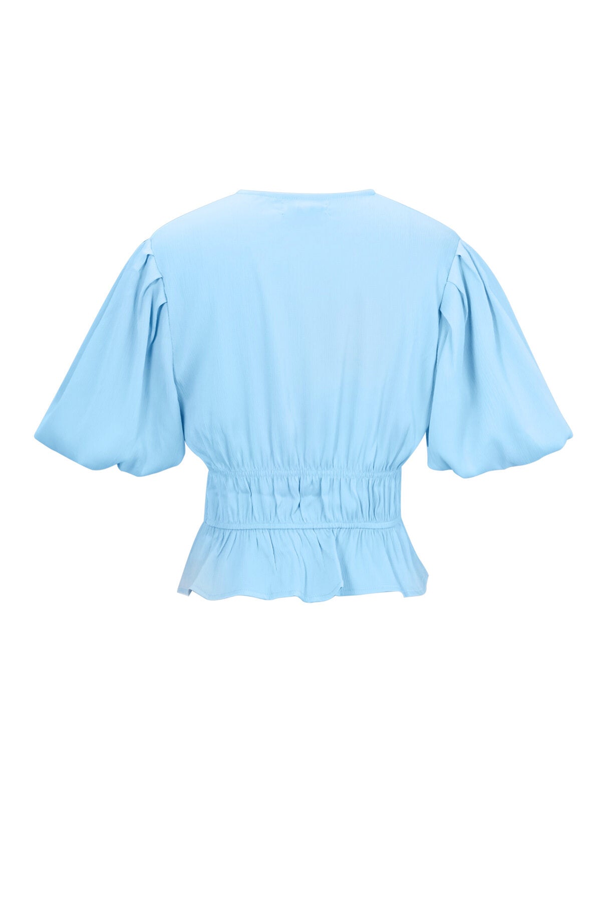 Polyester Vrouwen Korte Mouw Top Puff Sleeve Tie Waist