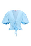 Polyester Vrouwen Korte Mouw Top Puff Sleeve Tie Waist