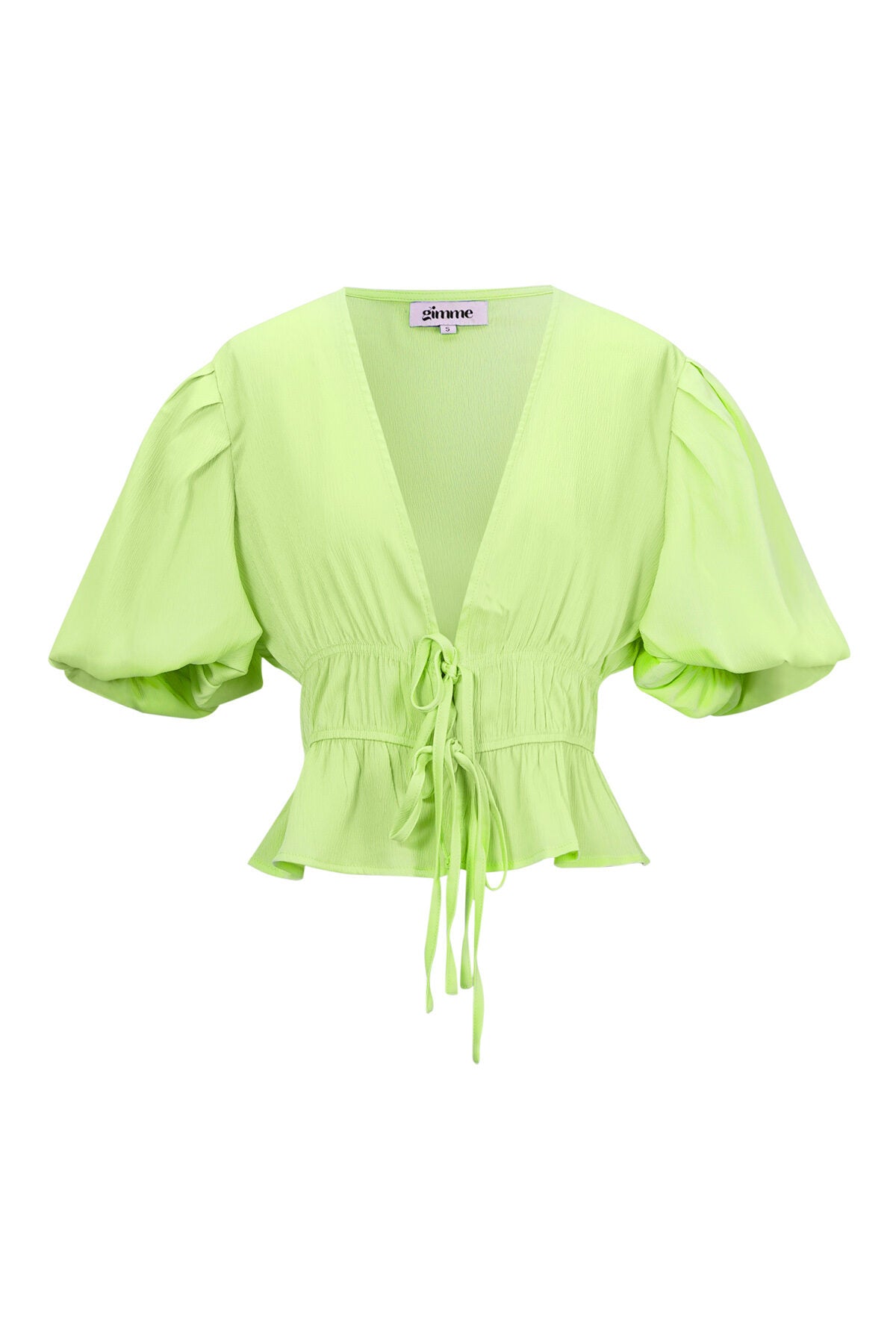 Polyester Vrouwen Korte Mouw Top Puff Sleeve Tie Waist
