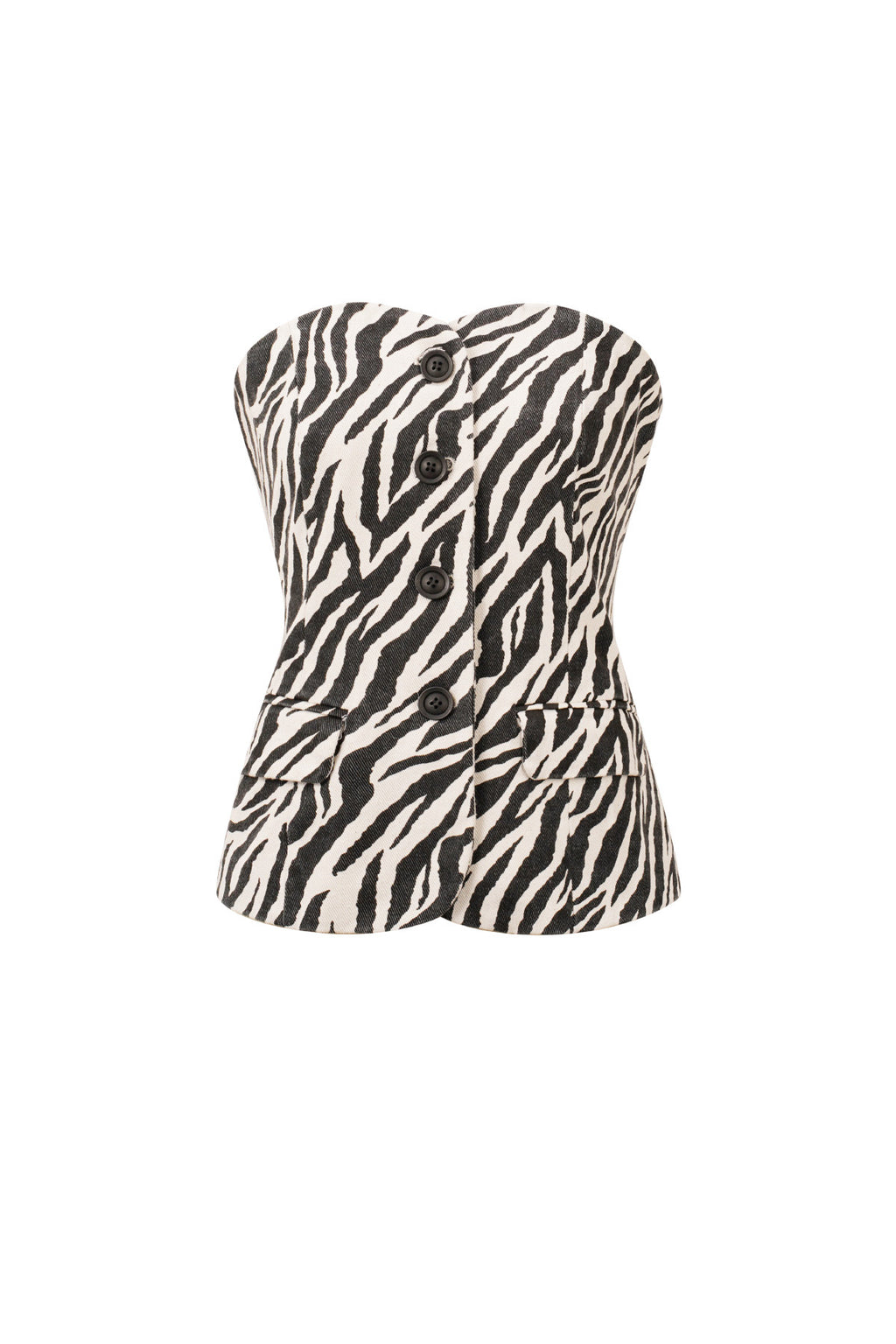 Katoen Vrouwen Mouwloze Top Zebra Print Knopvoorkant