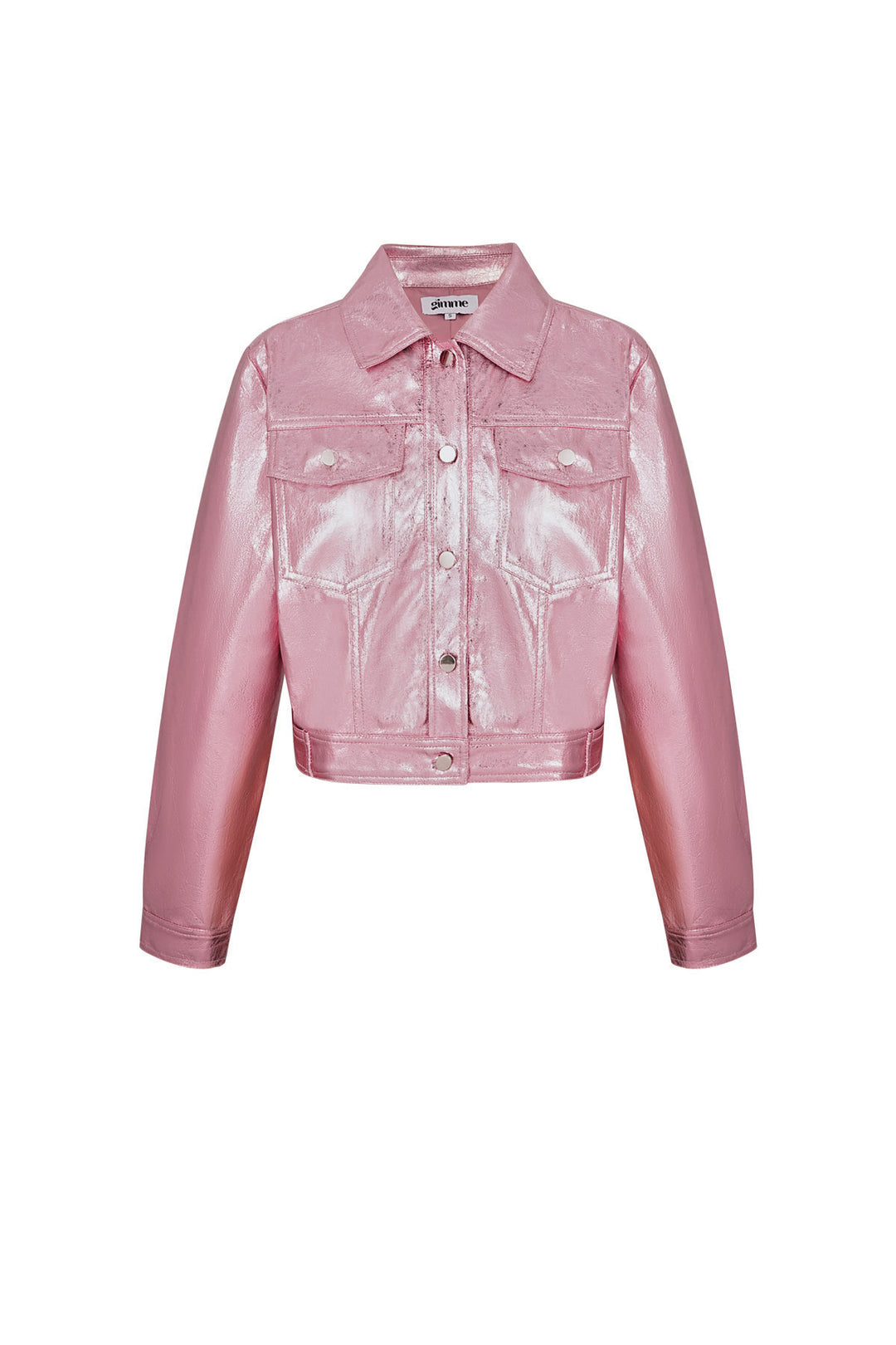 PU Vrouwen Korte Jas Glanzende Metalen Finish