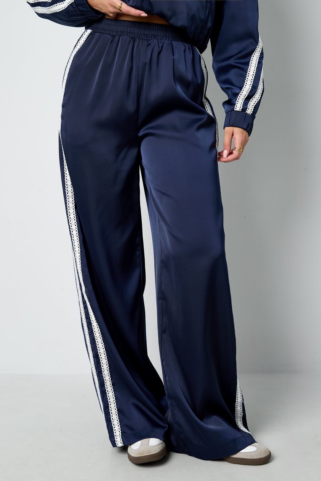 Geweven Polyestervezel Vrouwen Rechte Broek Sportief Kleurcontrast