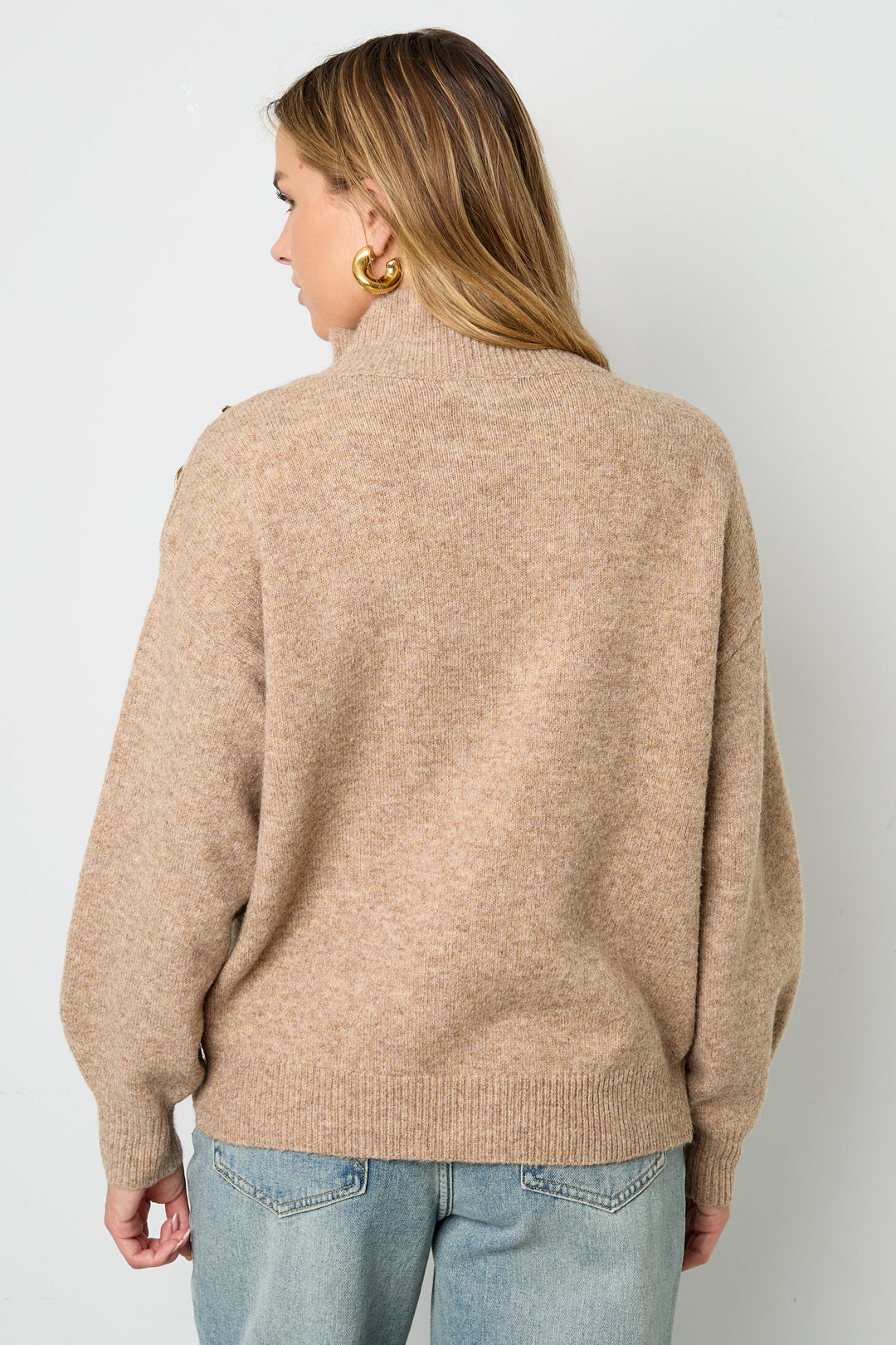 Gebreide Polyestervezel Vrouwen Trui met Schildkraag Casual Eenvoudige Kleur