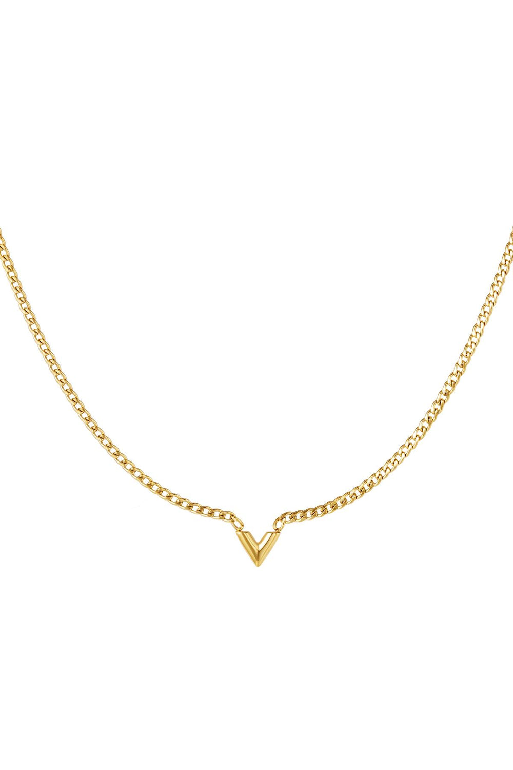Edelstalen Ketting Letter V Goud kleur Stainless Steel