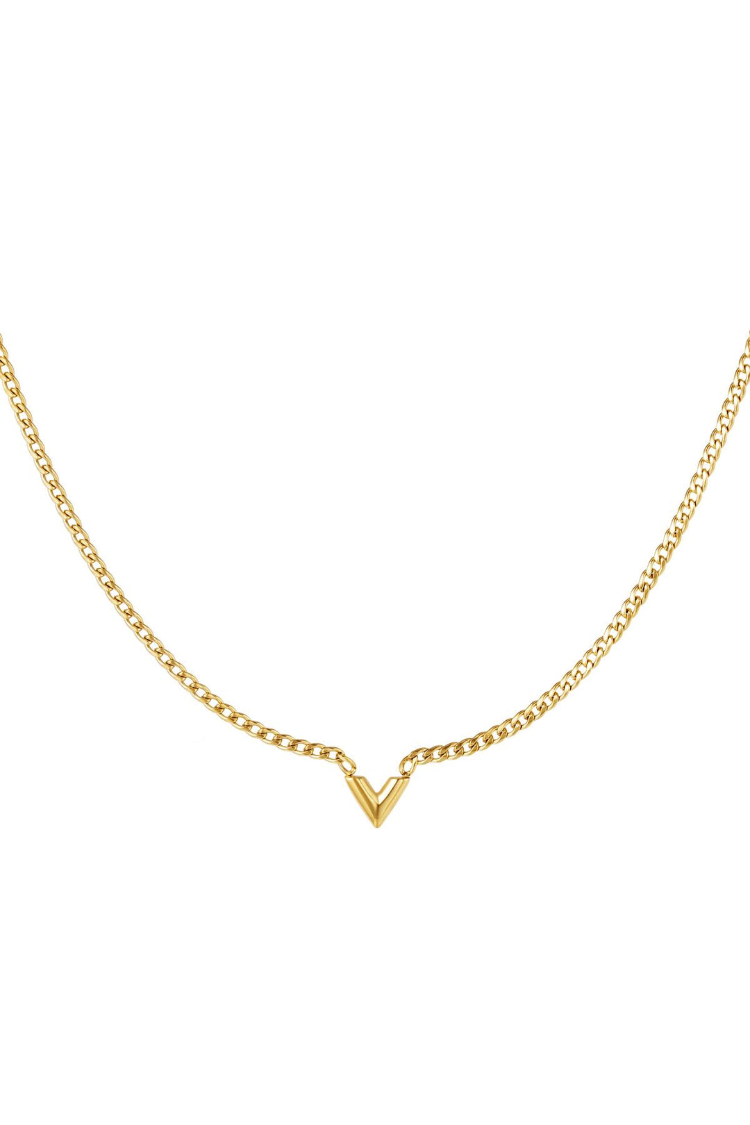 Edelstalen Ketting Letter V Goud kleur Stainless Steel