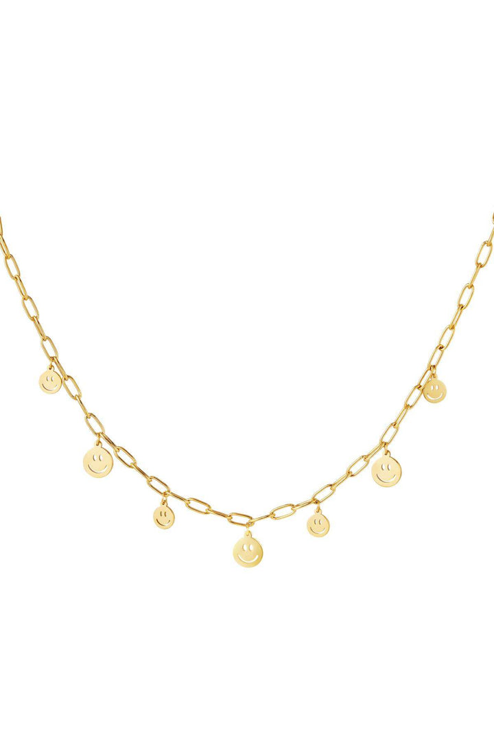 Ketting meerdere smileys Goud kleur Stainless Steel