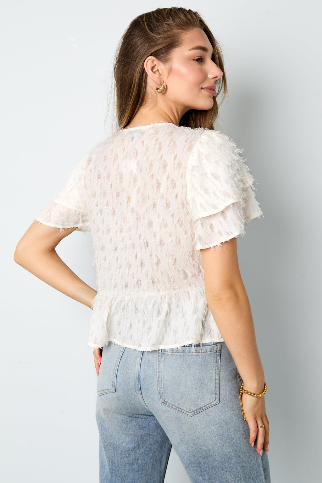 Geweven Polyestervezel Vrouwen Korte Mouwen Tops Elegante Sluiting Solide Kleur