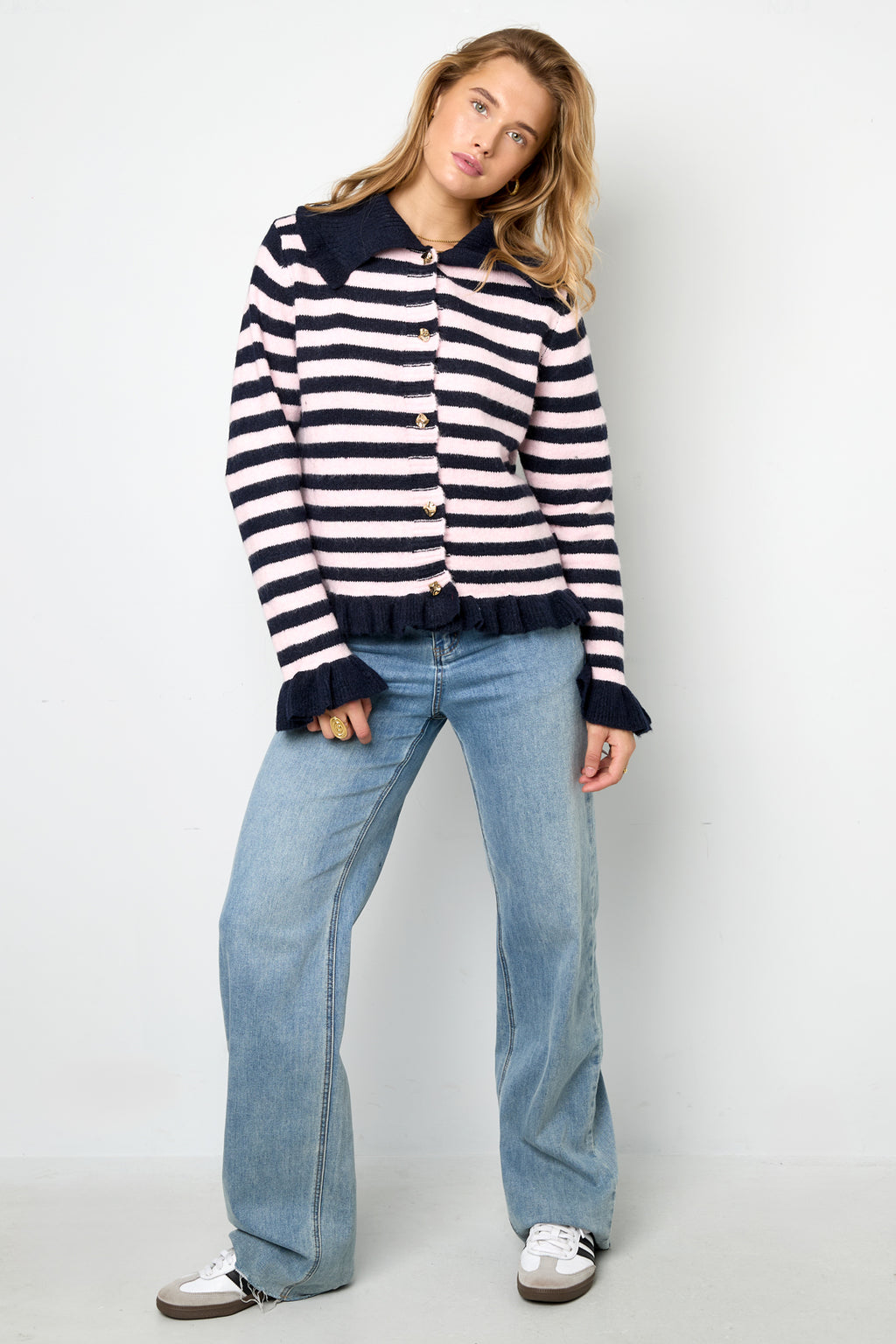 Gebreide Polyestervezel Vrouwen Cardigan Casual Strepen