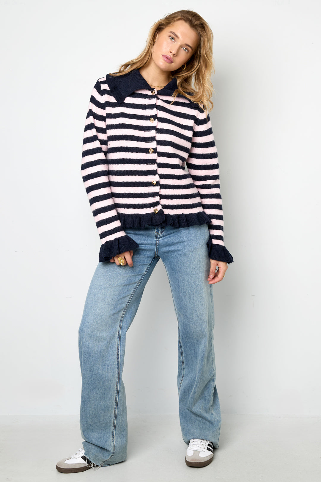 Gebreide Polyestervezel Vrouwen Cardigan Casual Strepen