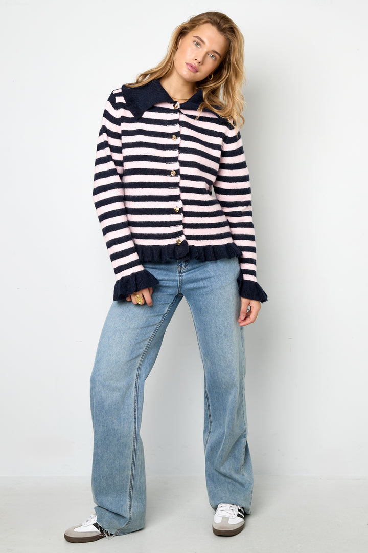 Gebreide Polyestervezel Vrouwen Cardigan Casual Strepen
