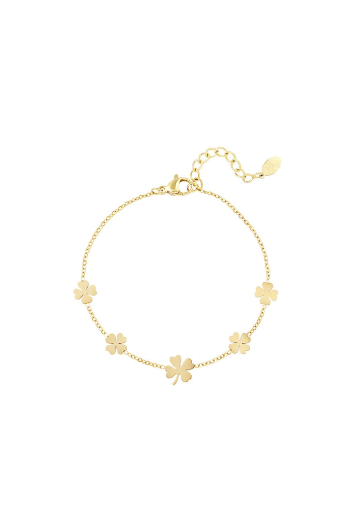 Armband 5 klavertjes Goud kleur Stainless Steel