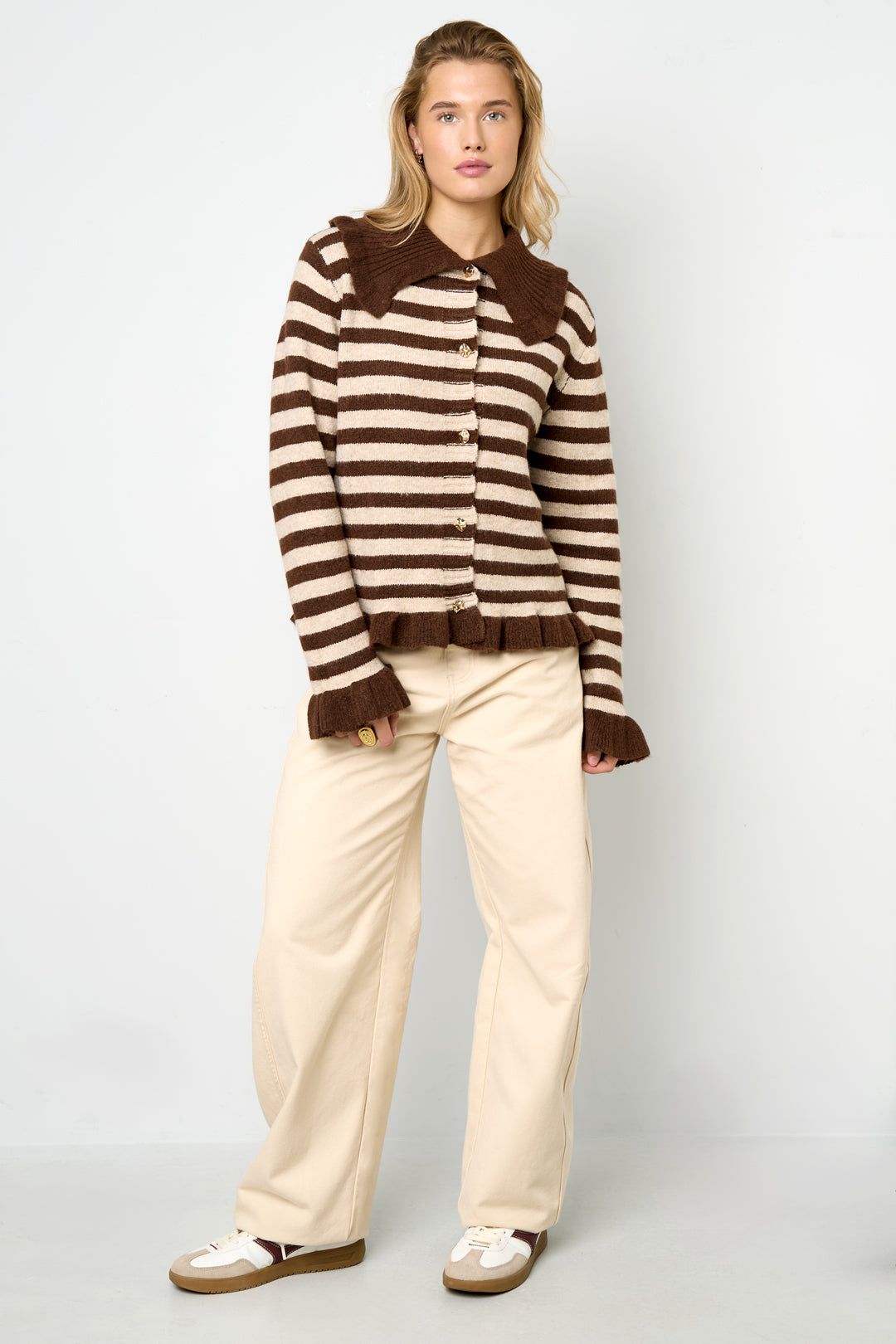 Gebreide Polyestervezel Vrouwen Cardigan Casual Strepen