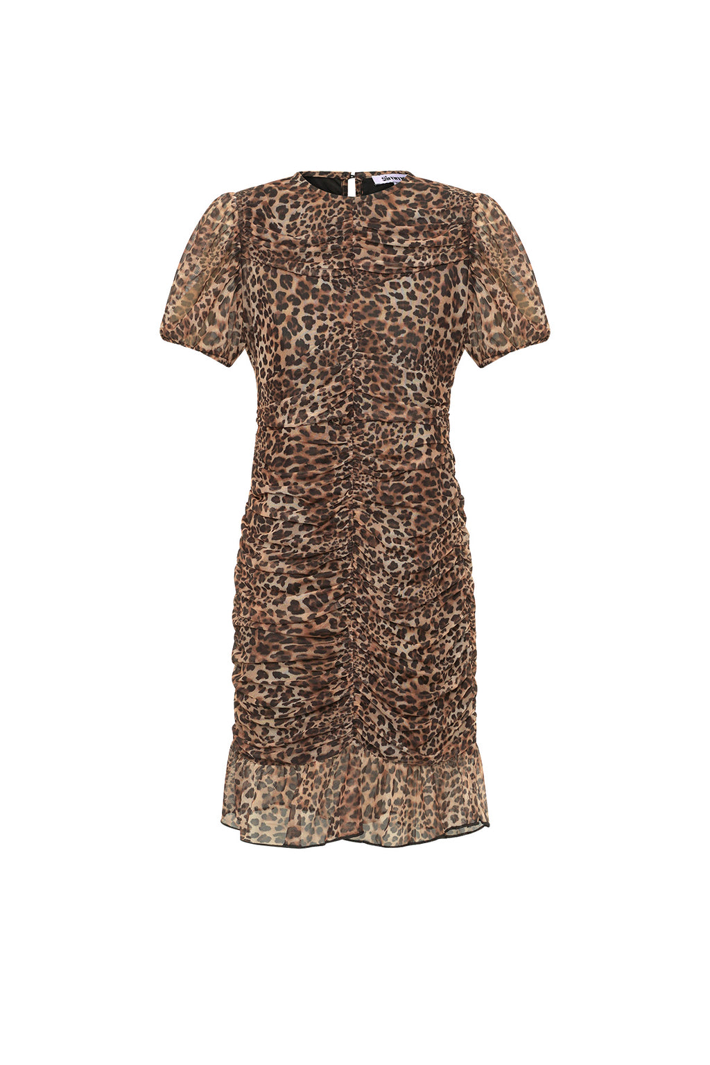 Geweven Polyester Mini Jurk Elegante Luipaardprint Ruchesrand