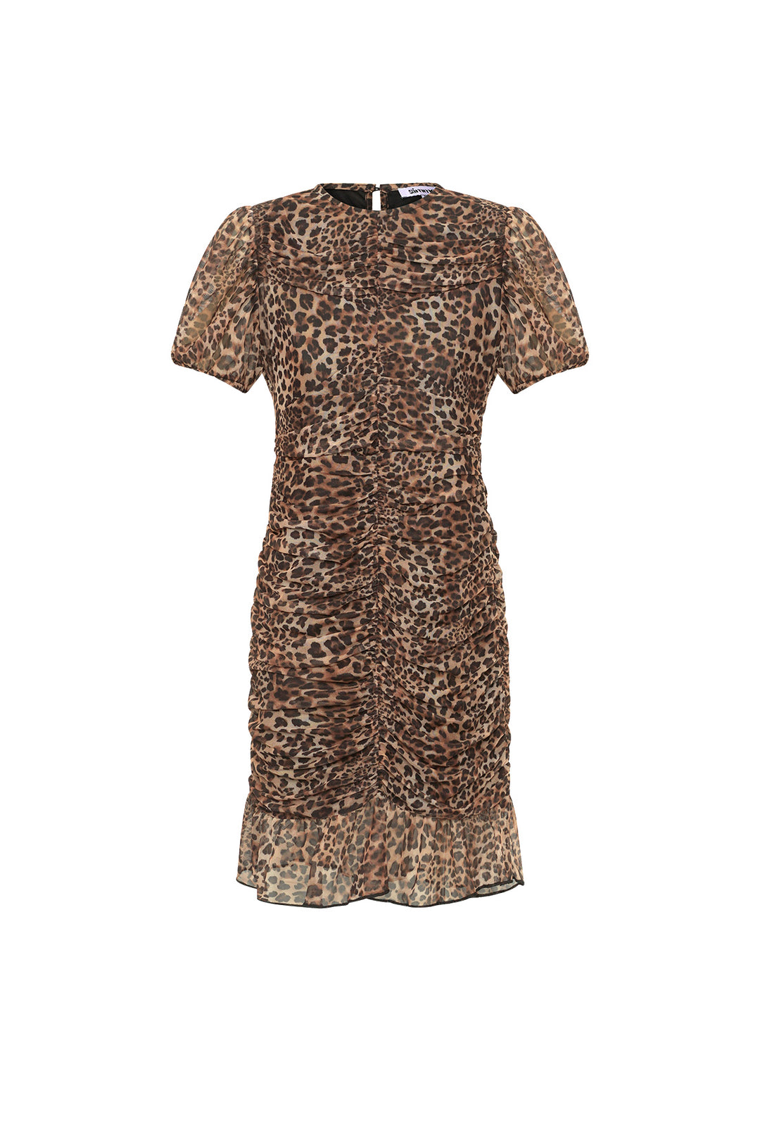 Geweven Polyester Mini Jurk Elegante Luipaardprint Ruchesrand