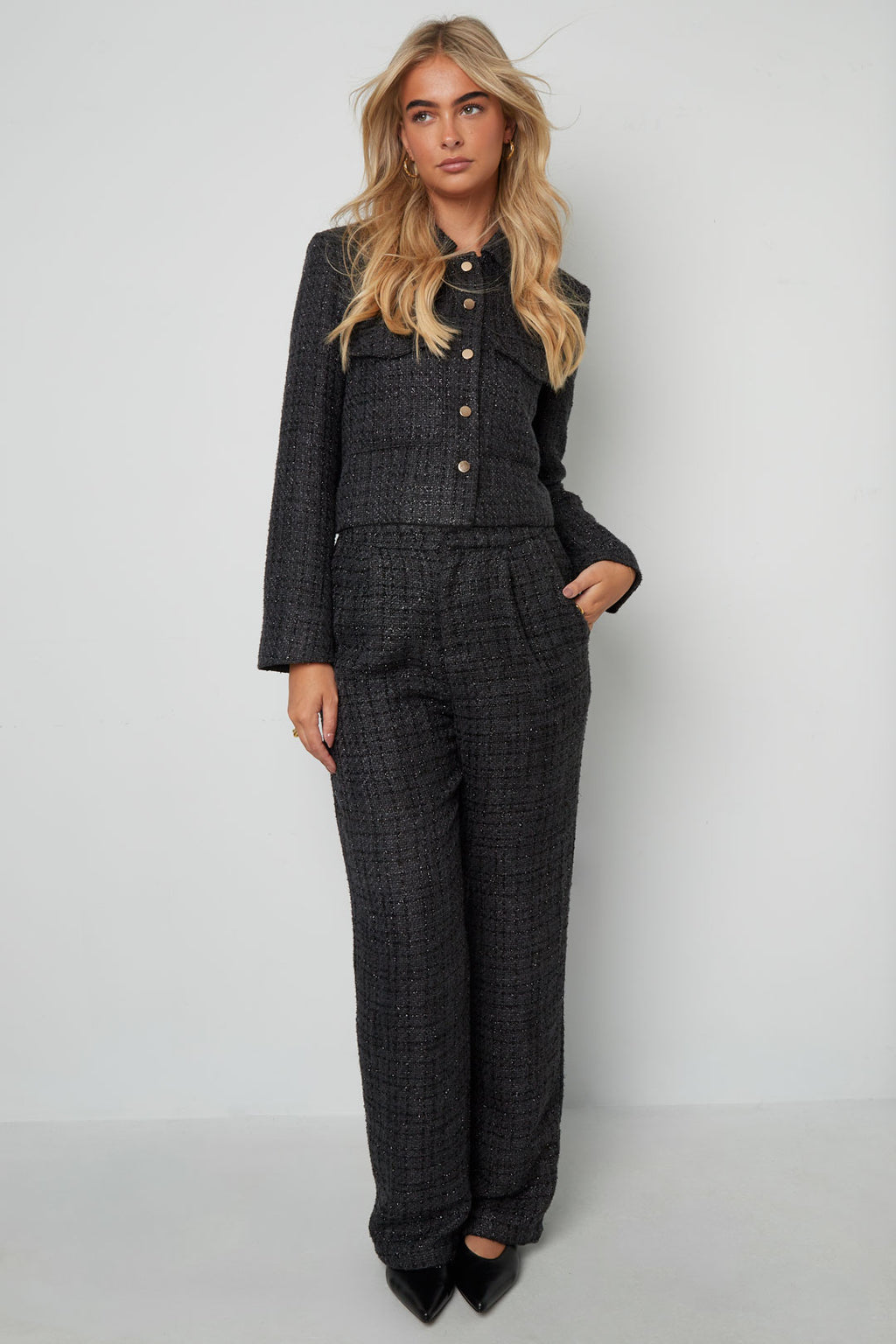 Geweven Polyestervezel Vrouwen Rechte Broeken Elegante Ruitjes Herfst/Winter