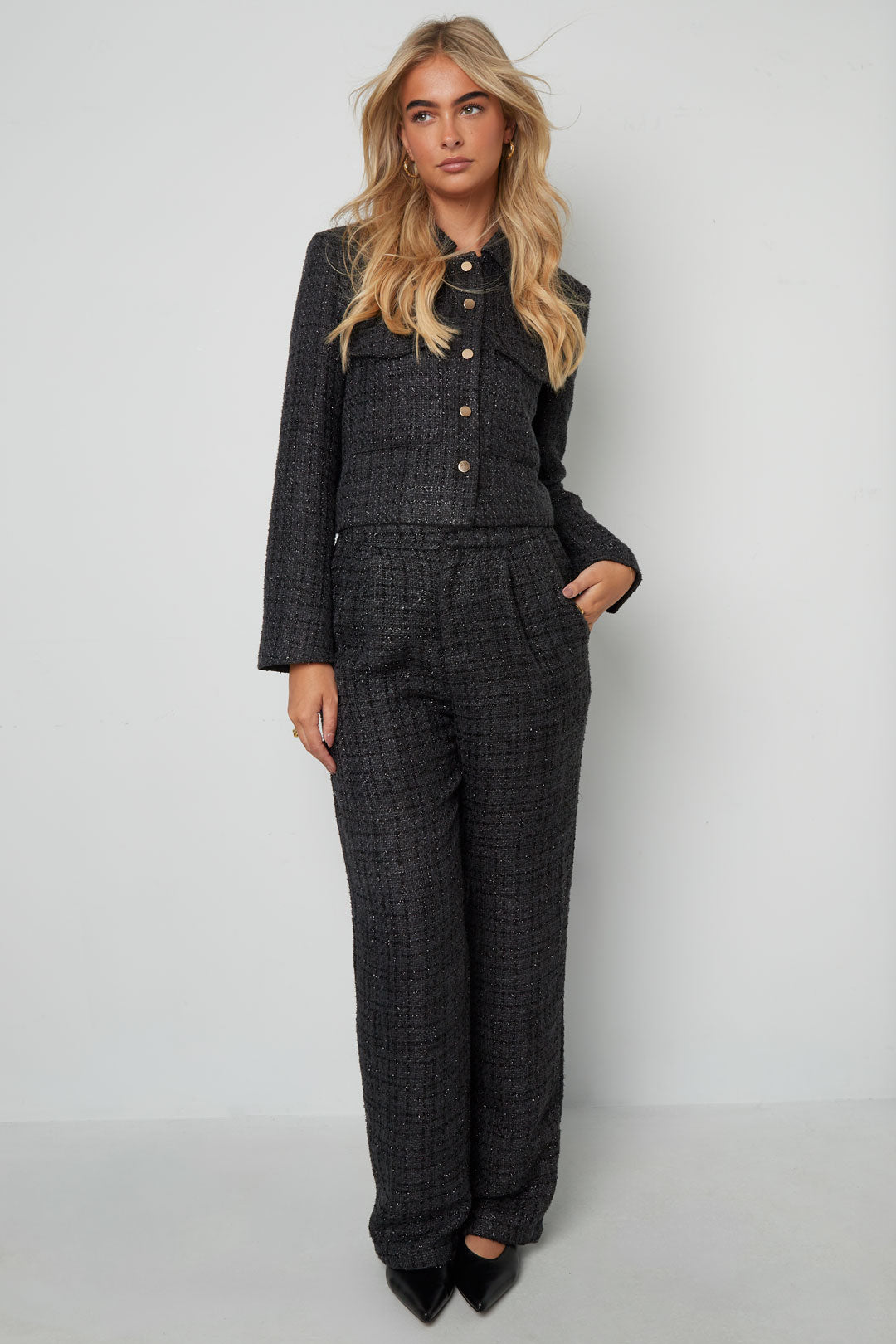 Geweven Polyestervezel Vrouwen Rechte Broeken Elegante Ruitjes Herfst/Winter