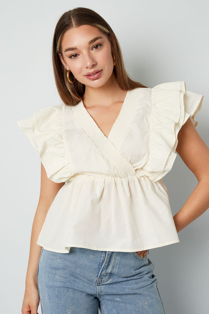 Geweven mouwloze top elegant ruches rand solide kleur lente/zomer