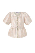 Geweven Polyestervezel Vrouwen Korte Mouw Top Elegante Bloemenprint