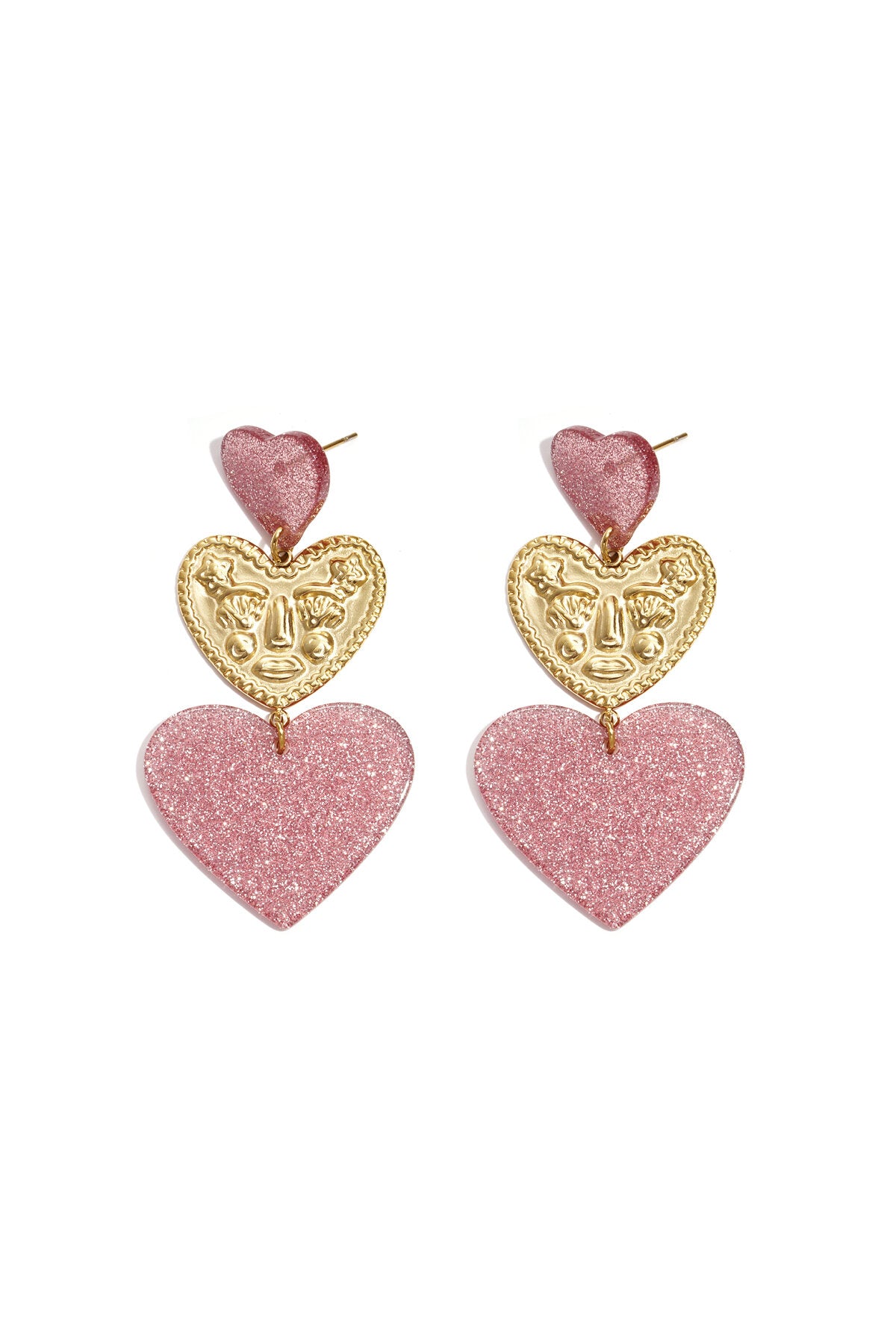 Statement oorbellen met glitter harten